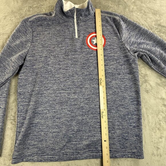 Marvel Captain America Shield Pullover Mens Medium Blue Quarter Zip Heathered - Picture 6 of 13